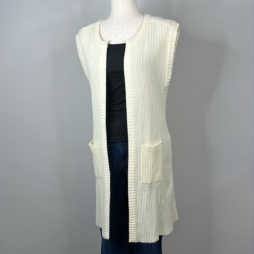 Vintage Longline Vest Sleeveless Cardigan Cream Size Large